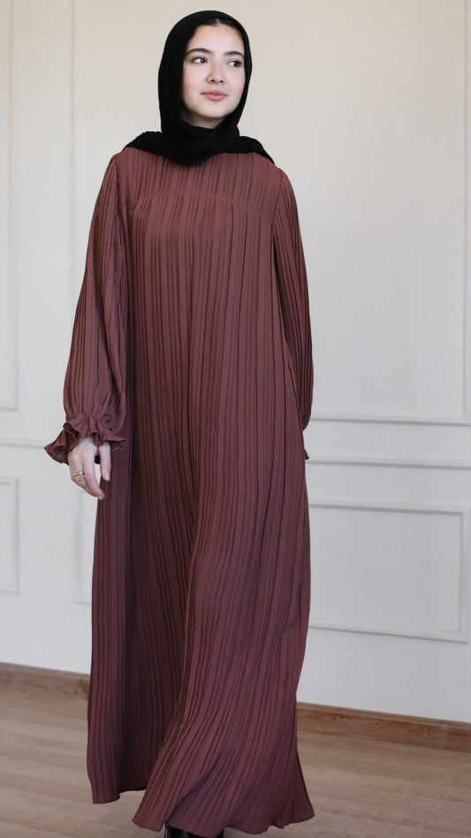 Brick Pleated Dress