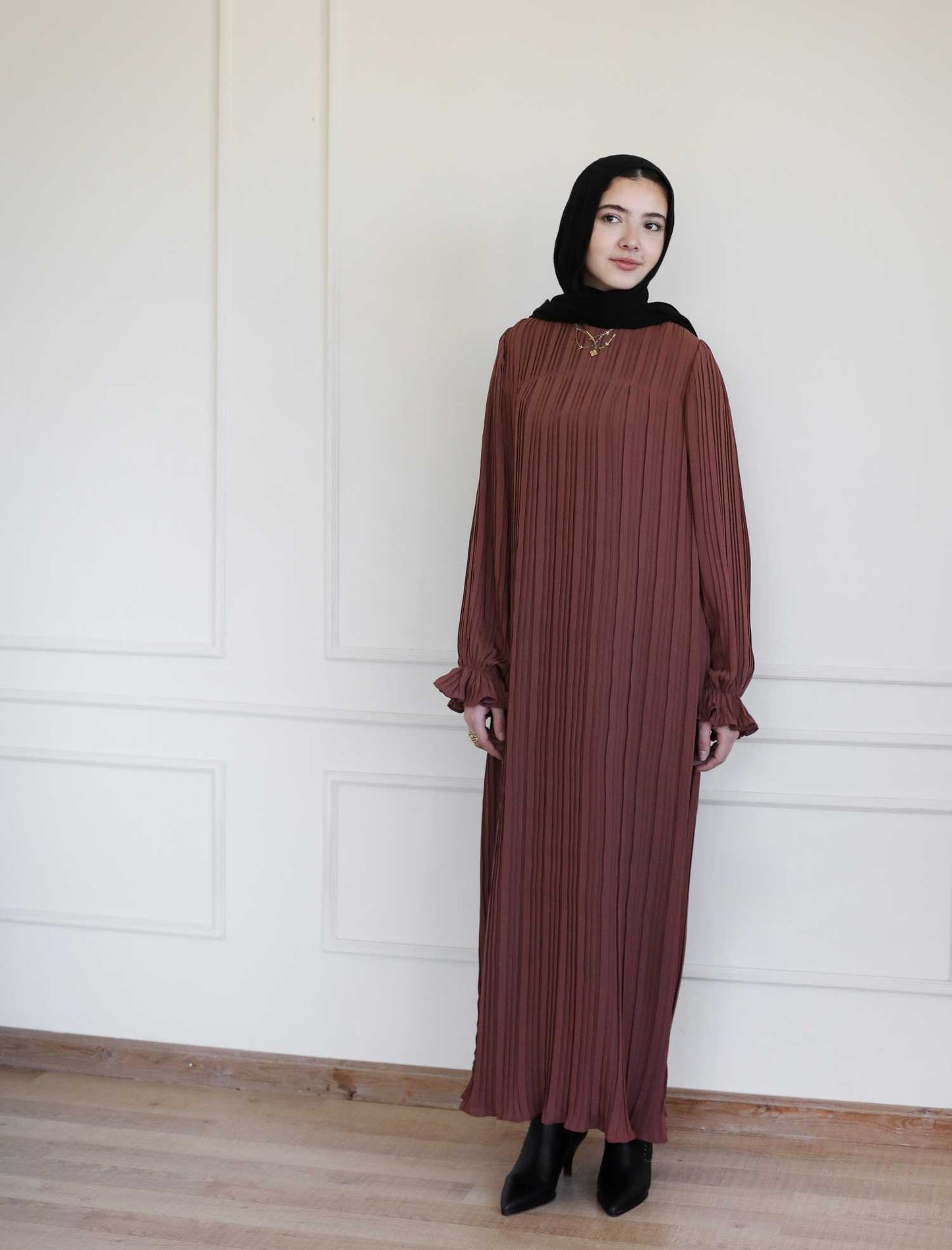 Brick Pleated Dress
