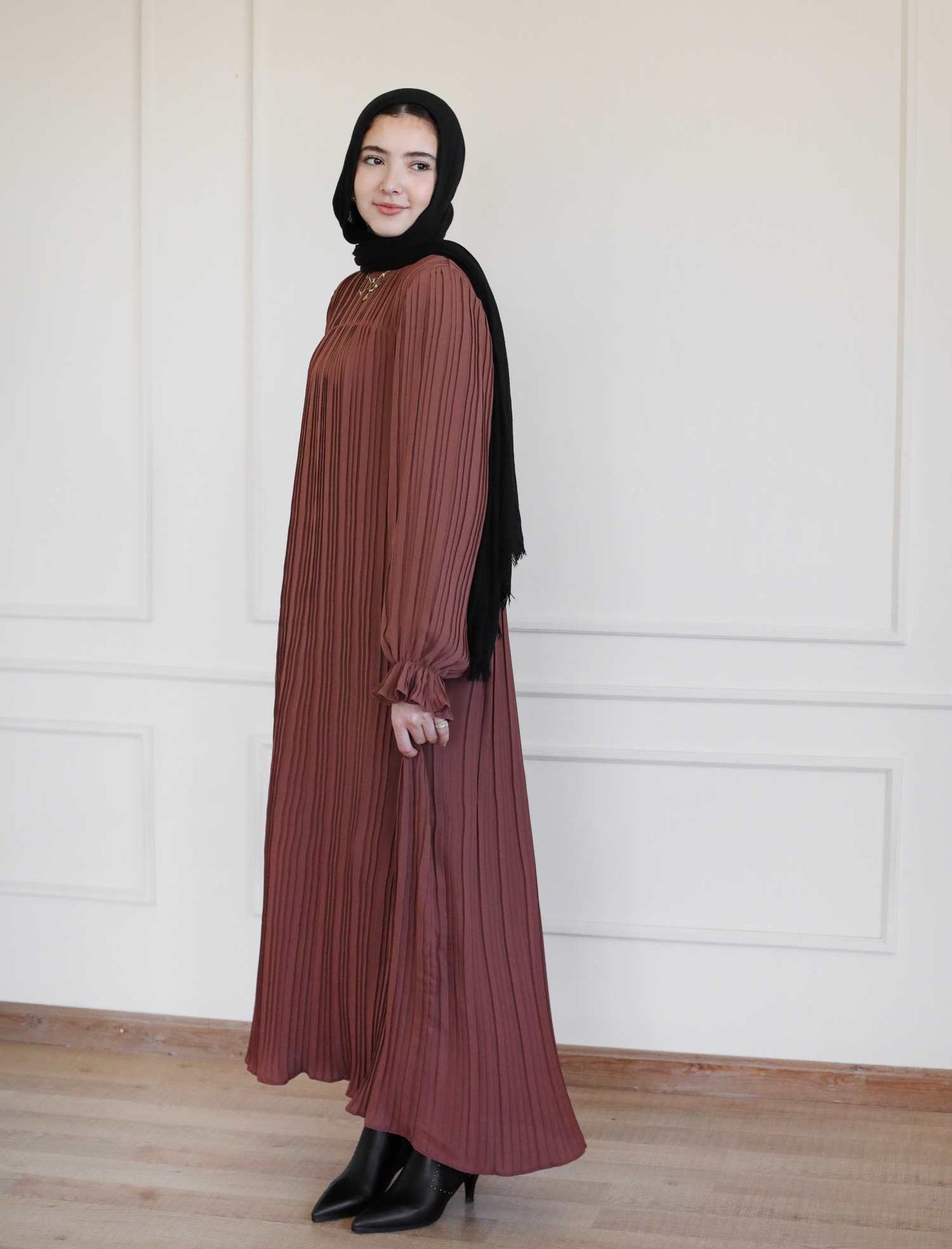 Brick Pleated Dress