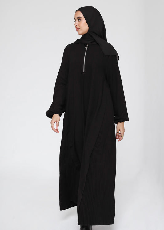 Side Pleated Abaya With Front Zipper