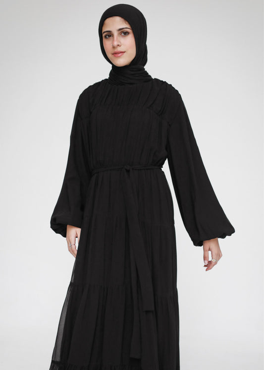 Crushed Flowy Dress in Black