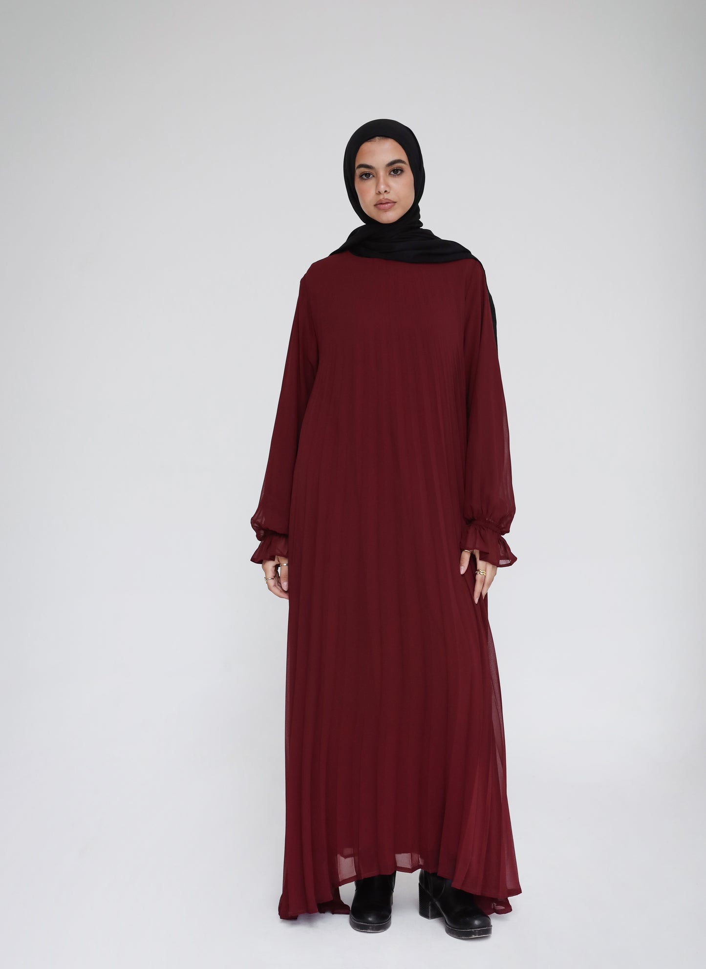 Cloach Pleated Dress In Burgundy