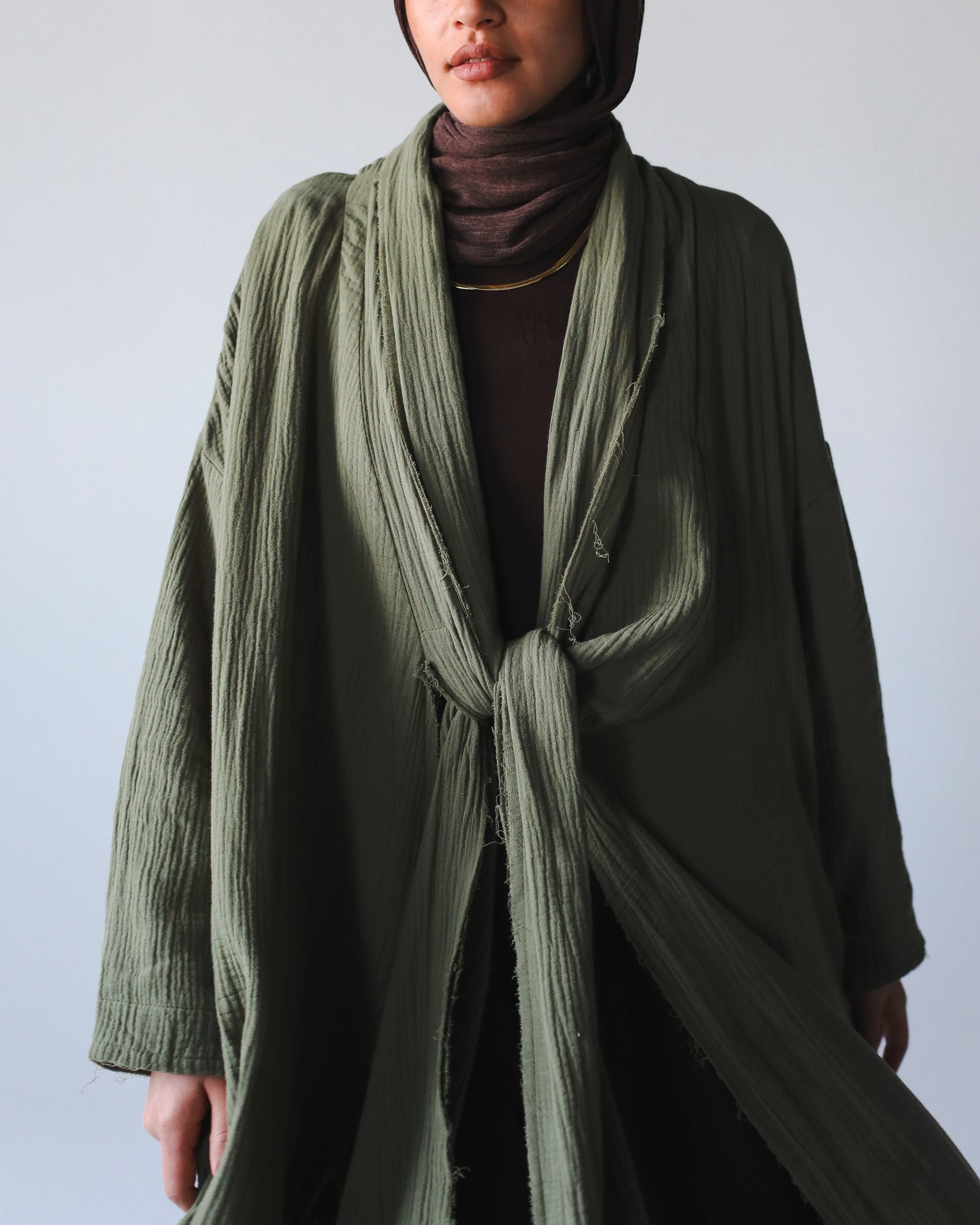 The Breezy Flow Muslin Cardigan In Olive