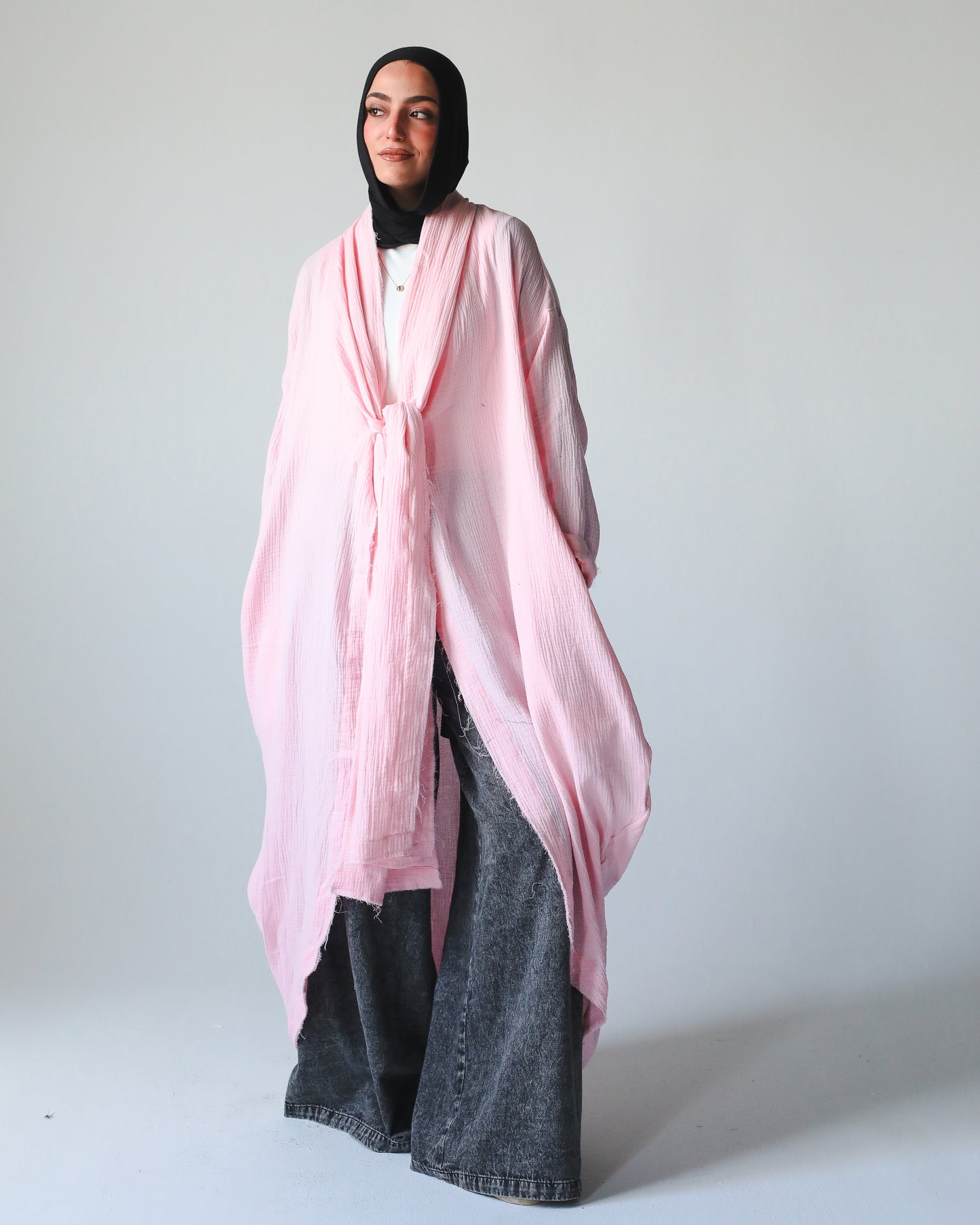 The Breezy Flow Muslin Cardigan in Powder Pink