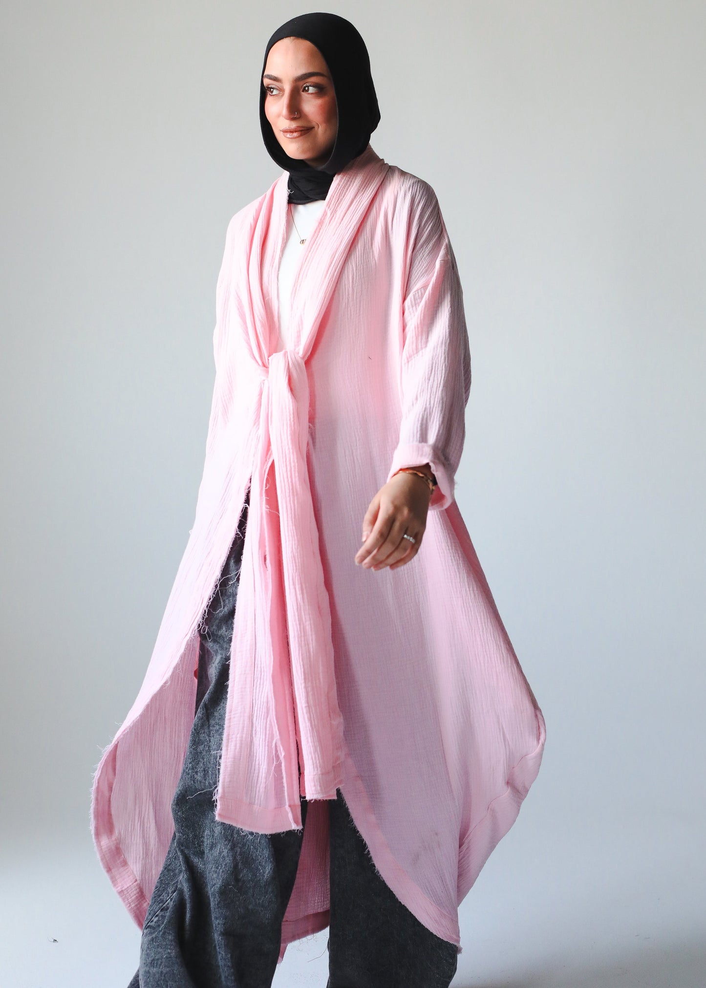 The Breezy Flow Muslin Cardigan in Powder Pink