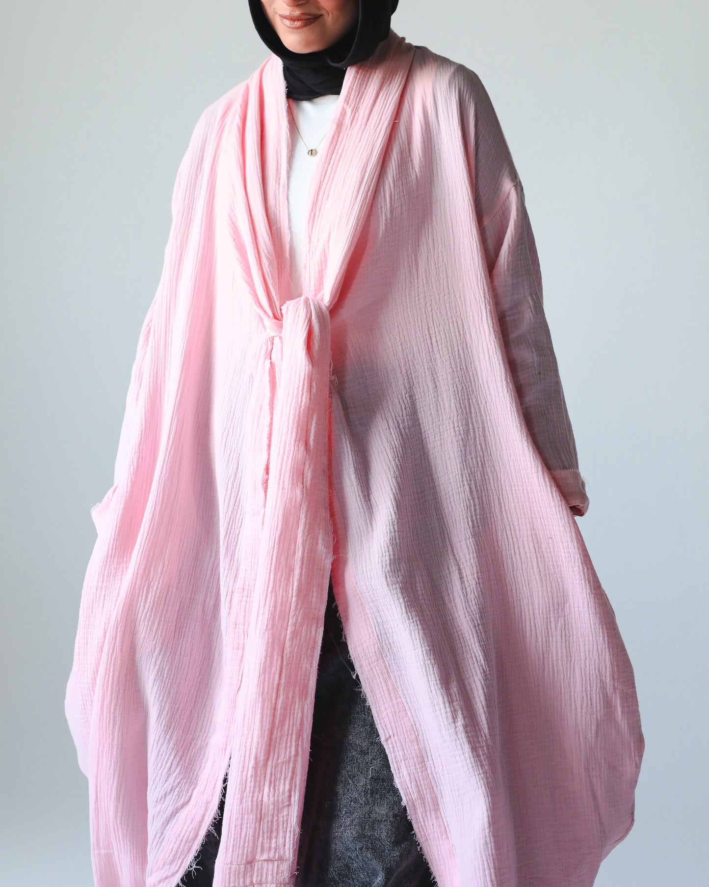 The Breezy Flow Muslin Cardigan in Powder Pink