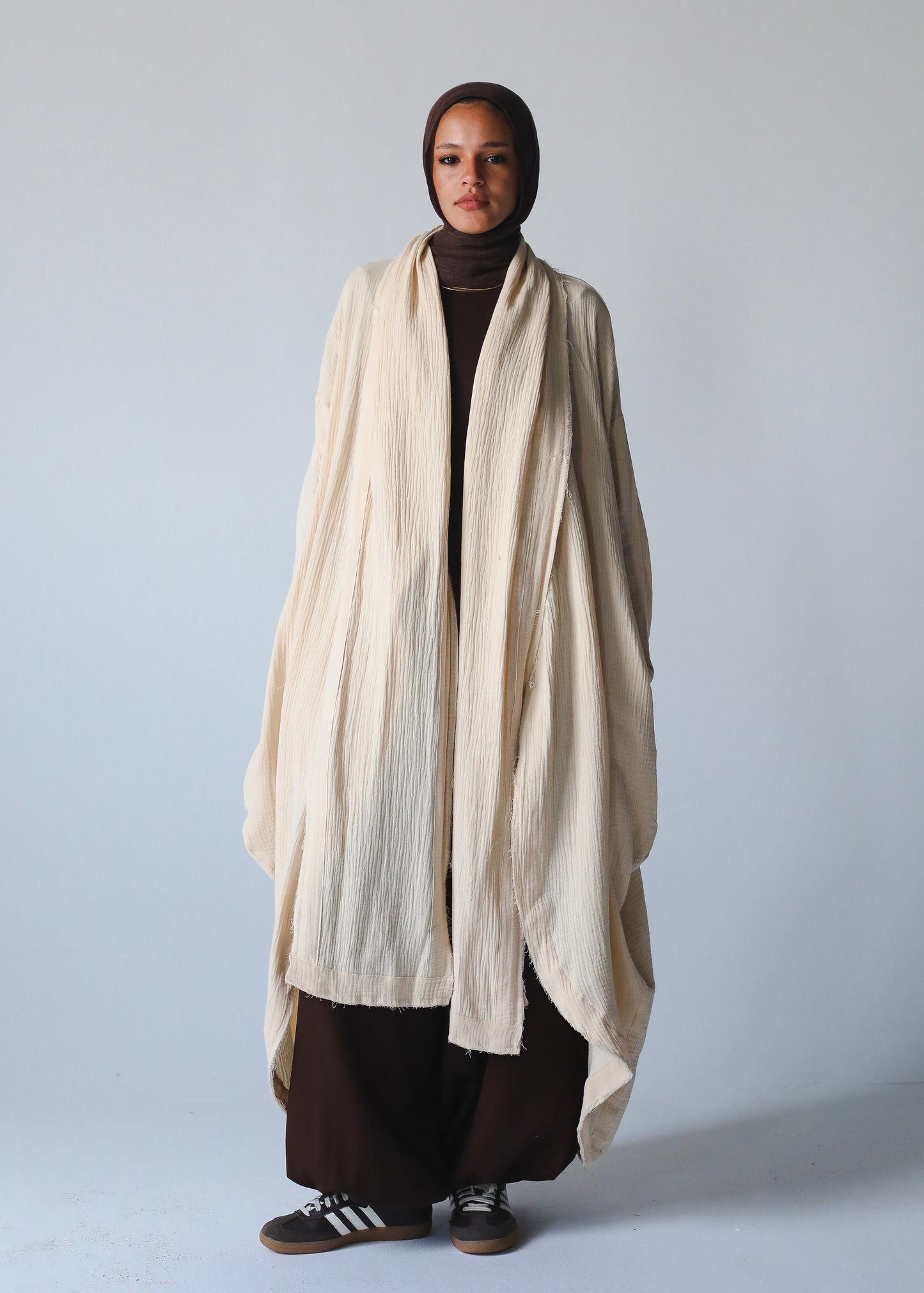 The Breezy Flow Muslin Cardigan in Butter cream