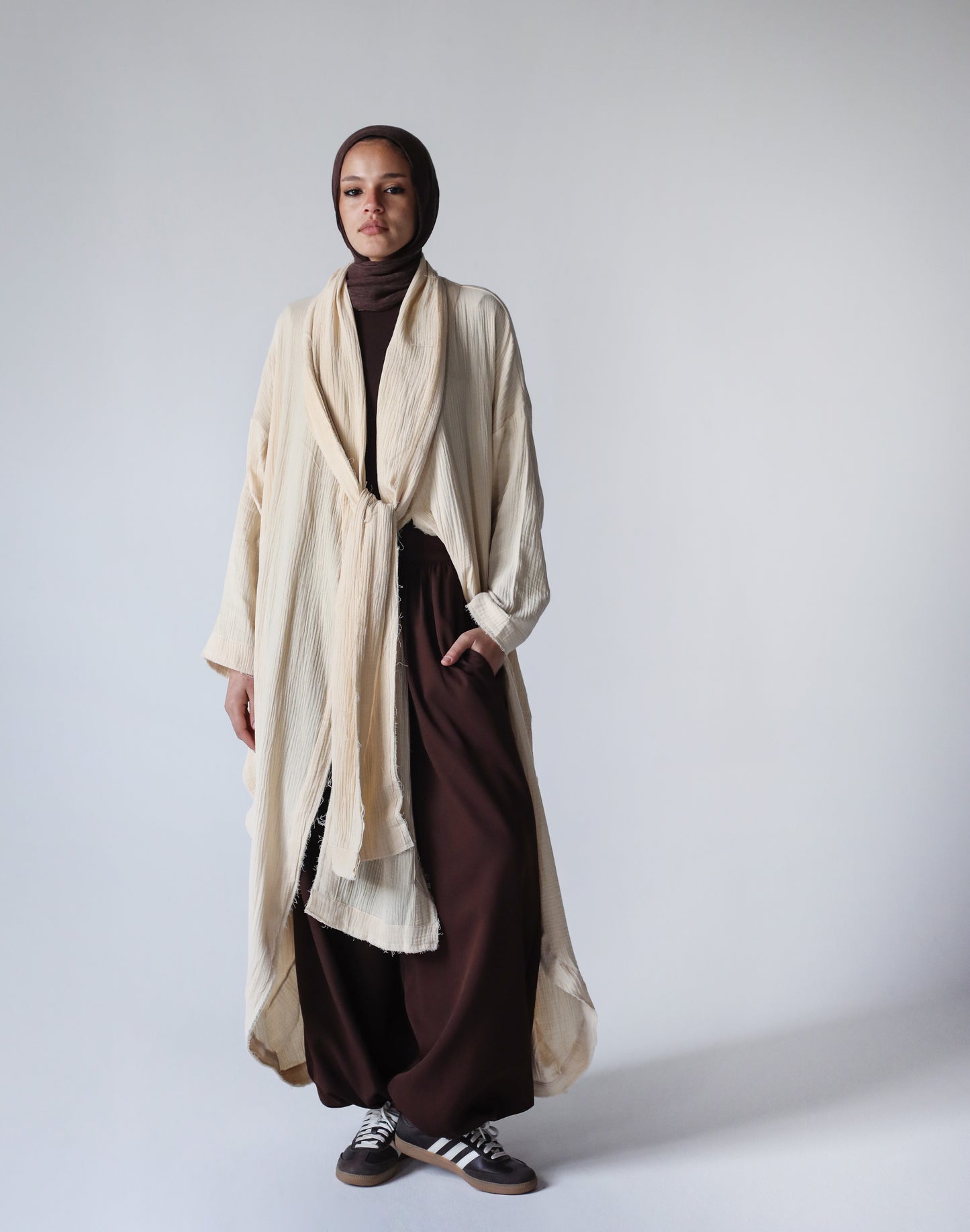 The Breezy Flow Muslin Cardigan in Butter cream
