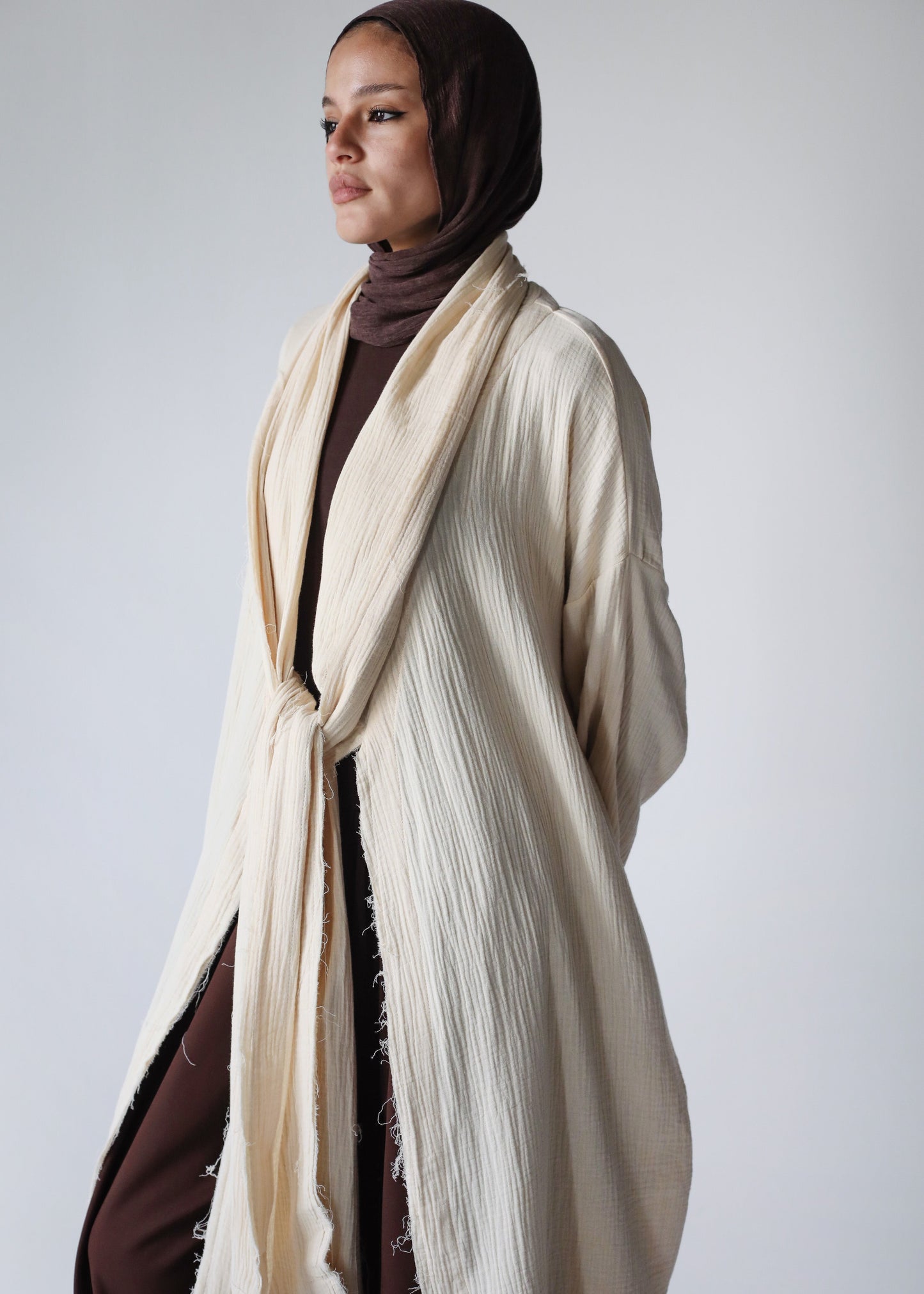 The Breezy Flow Muslin Cardigan in Butter cream