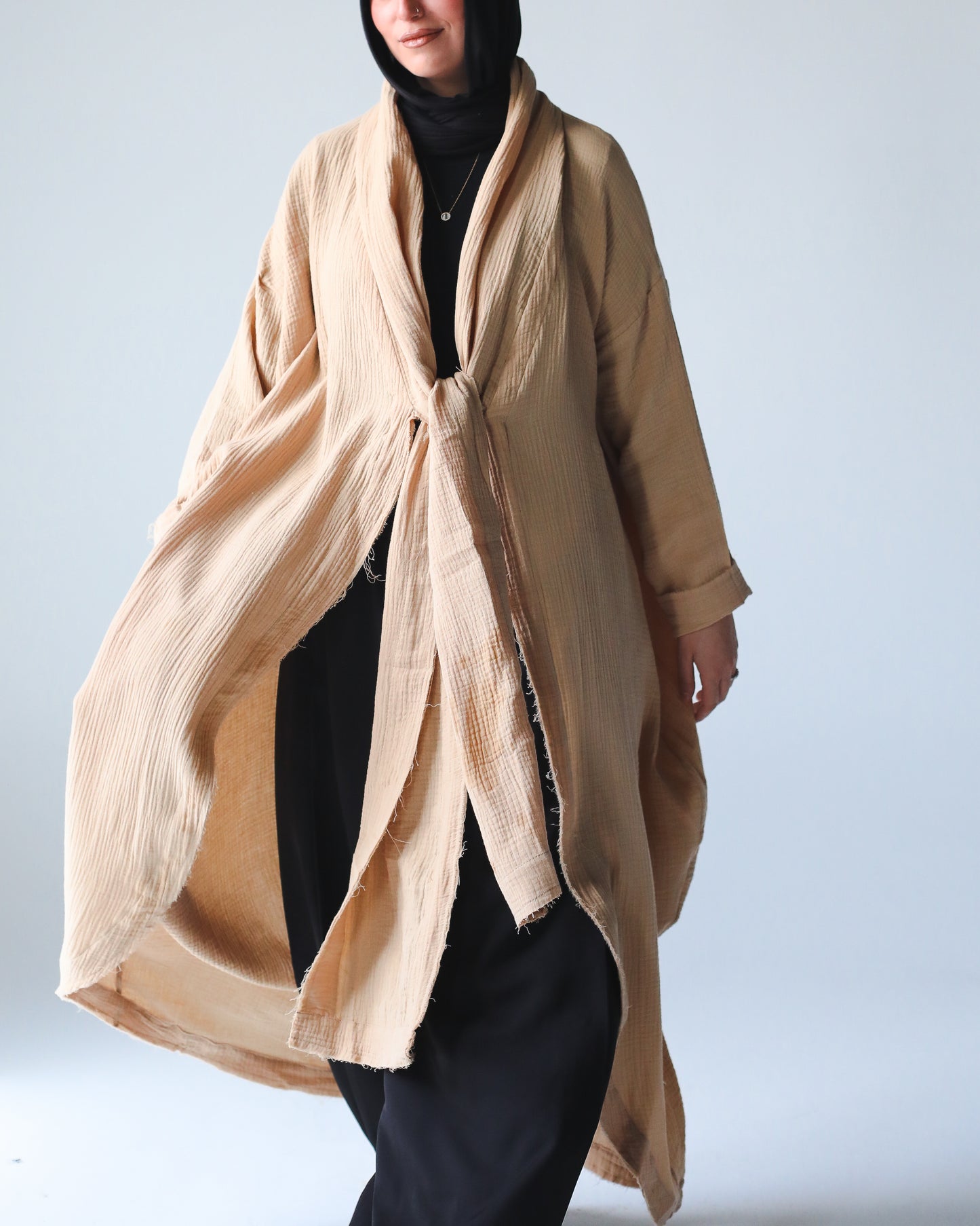 The Breezy Flow Muslin Cardigan in Beige