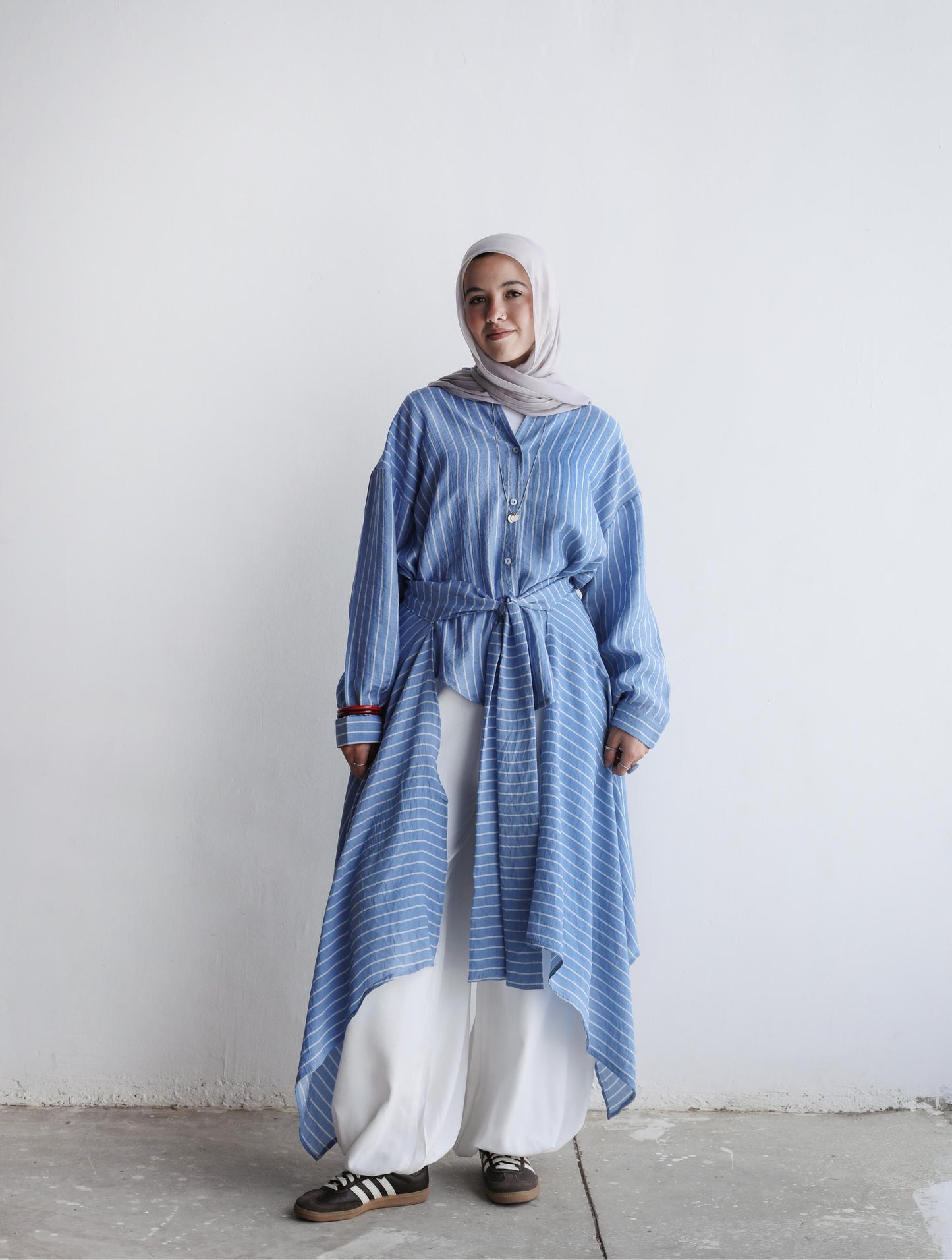 Overlay Wrap Shirt In Dusty Blue