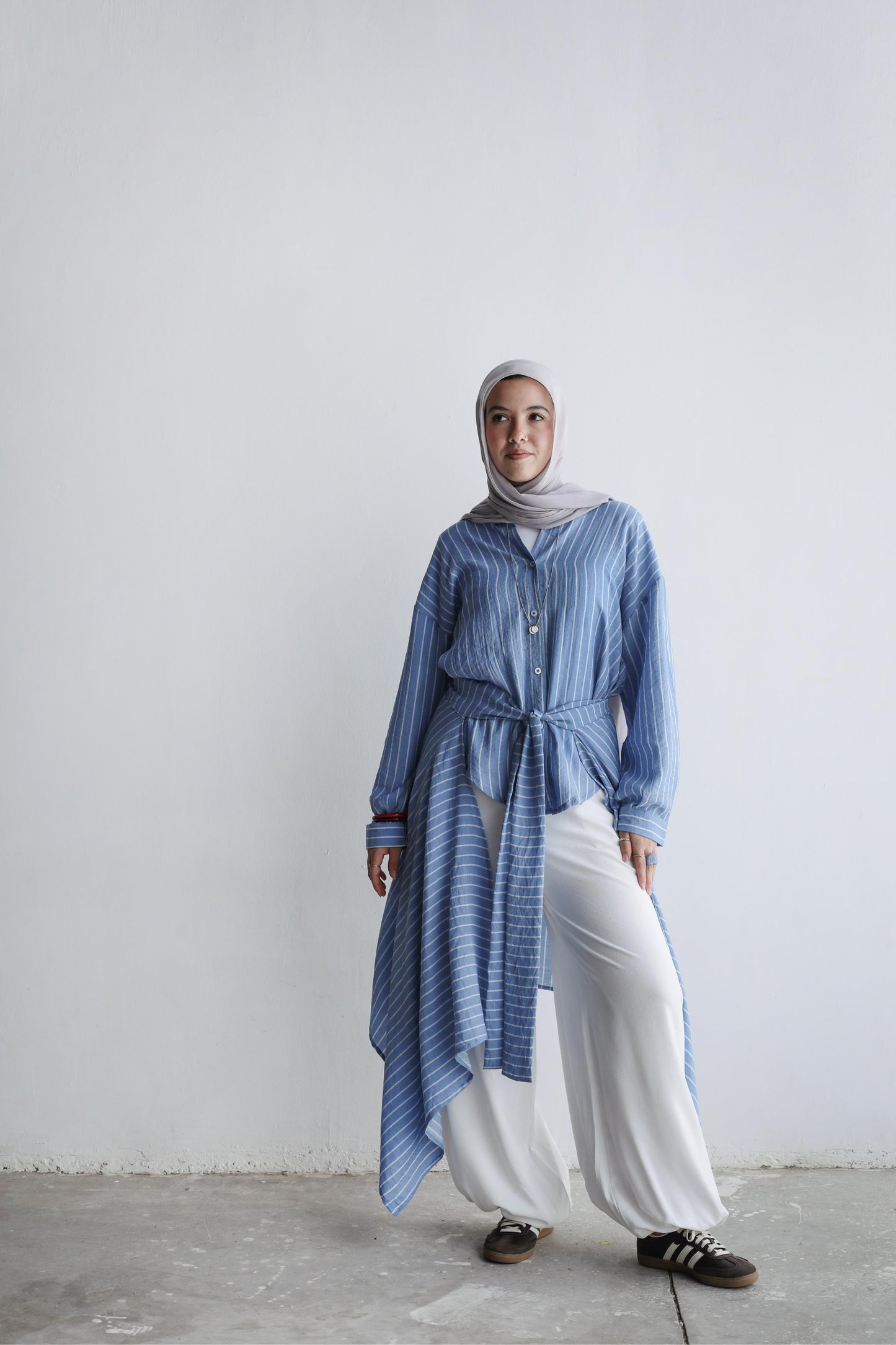 Overlay Wrap Shirt In Dusty Blue