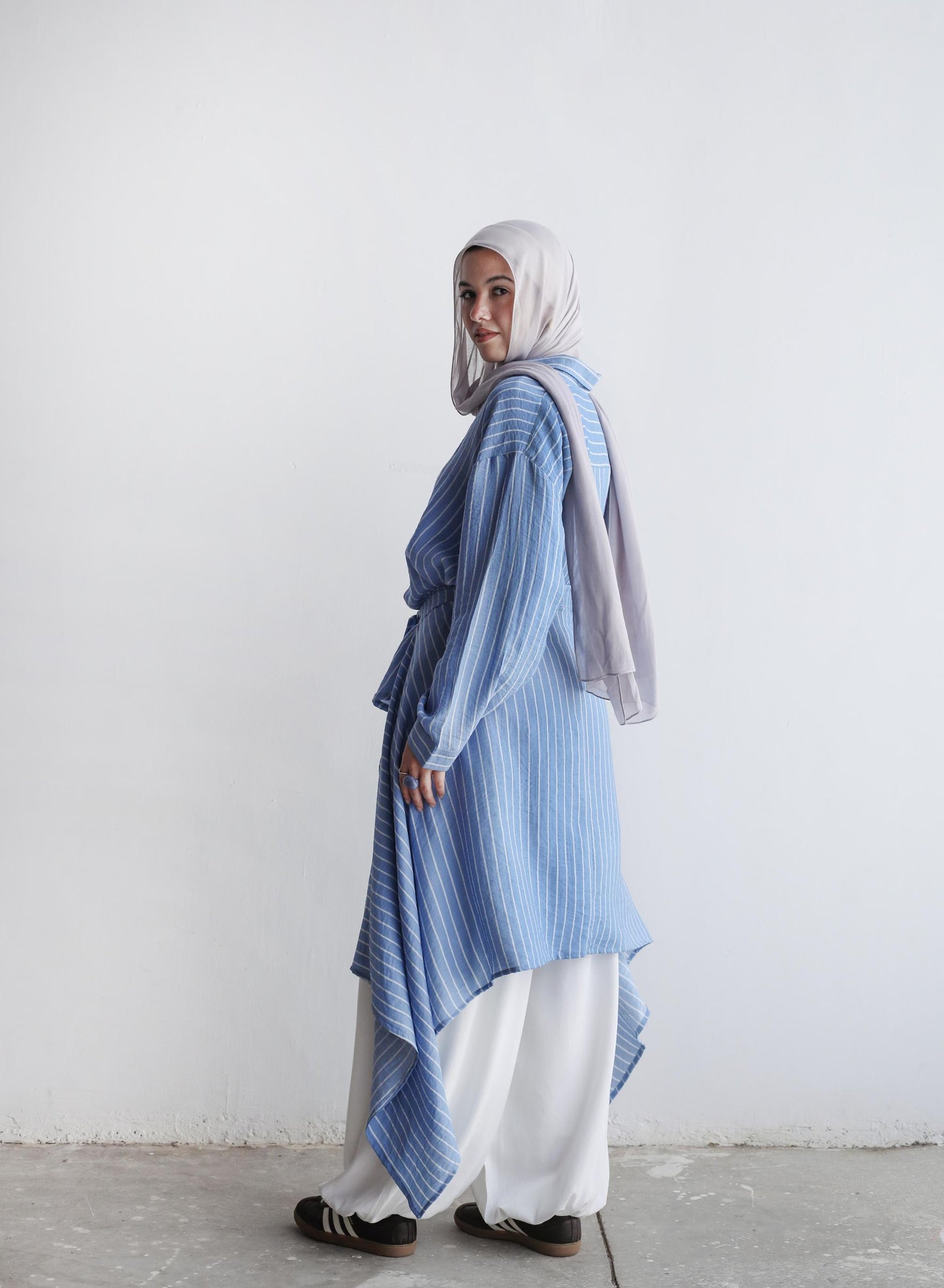 Overlay Wrap Shirt In Dusty Blue