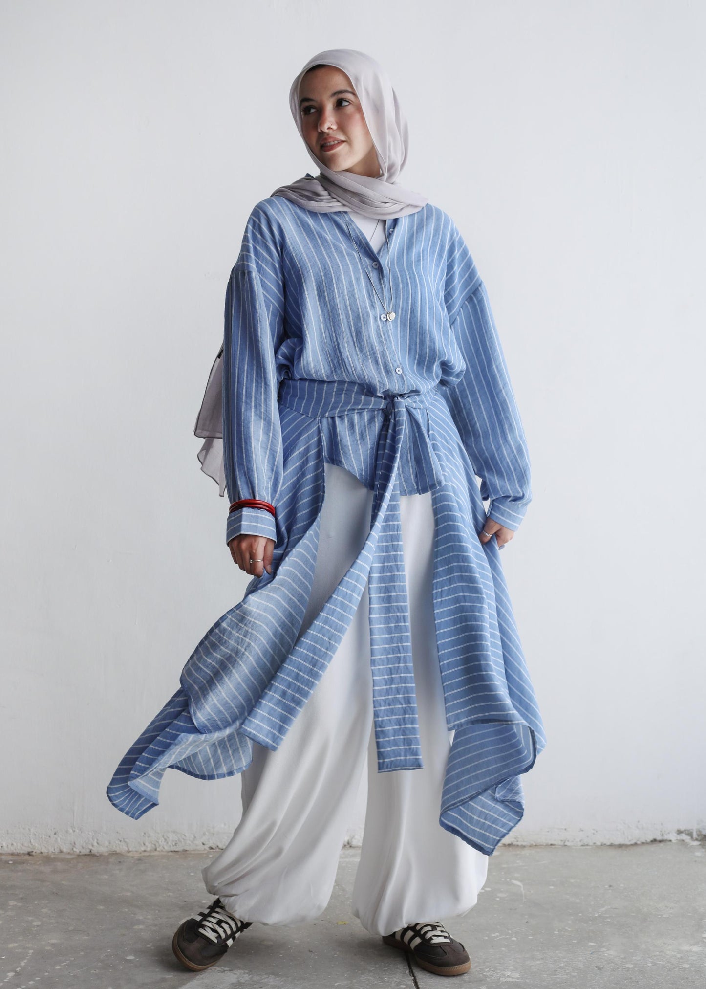 Overlay Wrap Shirt In Dusty Blue