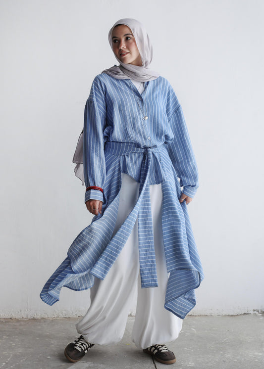 Overlay Wrap Shirt In Dusty Blue
