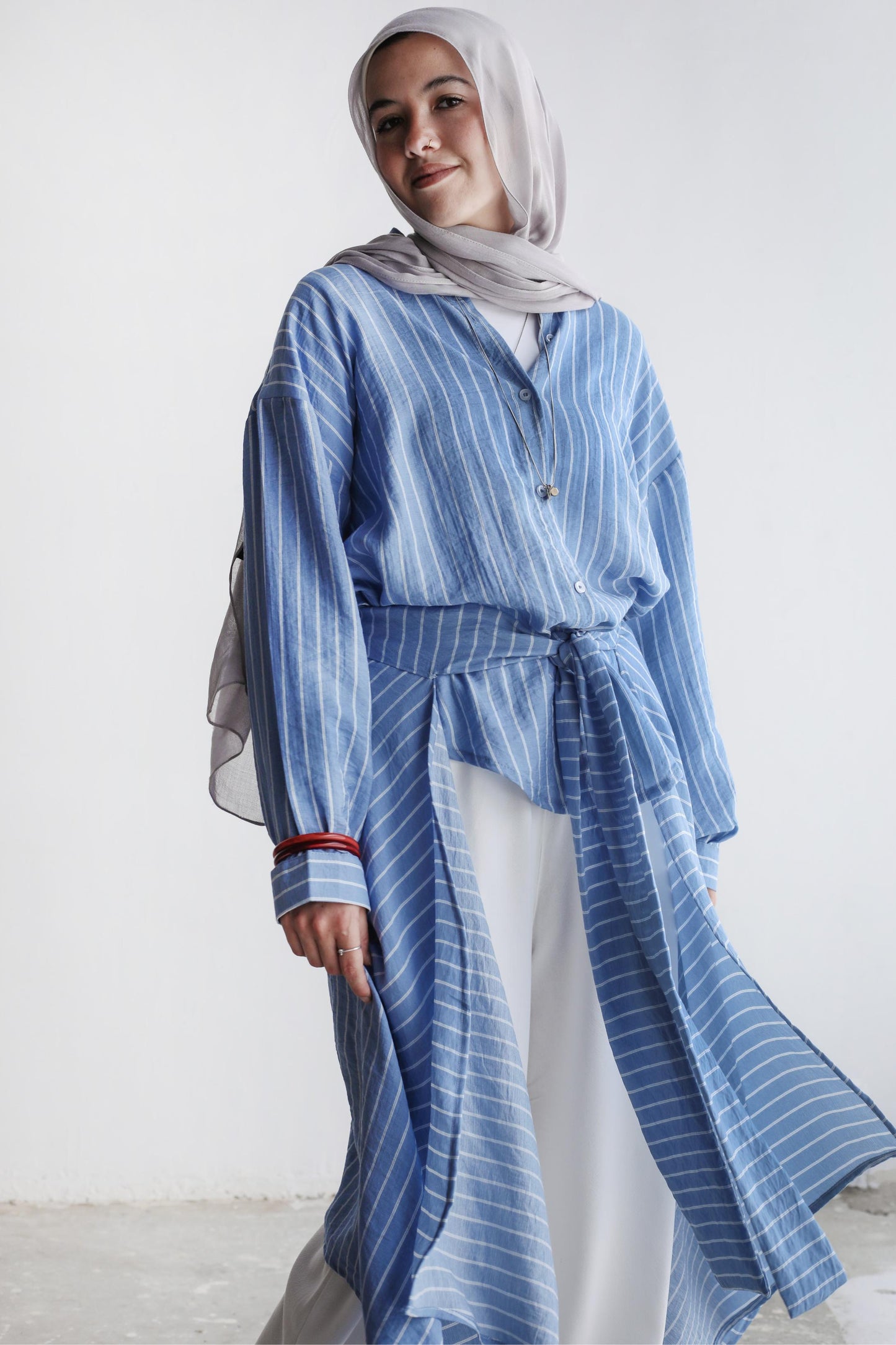 Overlay Wrap Shirt In Dusty Blue