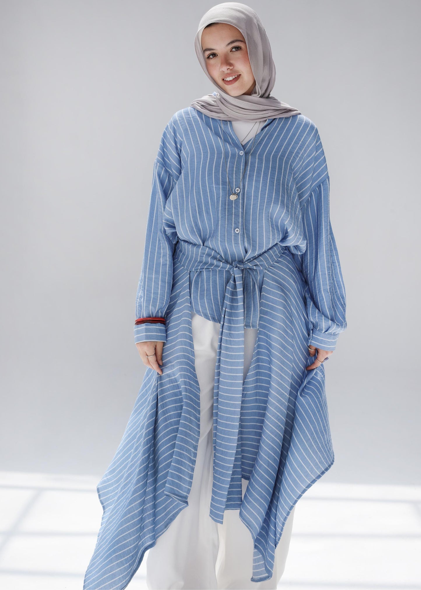 Overlay Wrap Shirt In Dusty Blue
