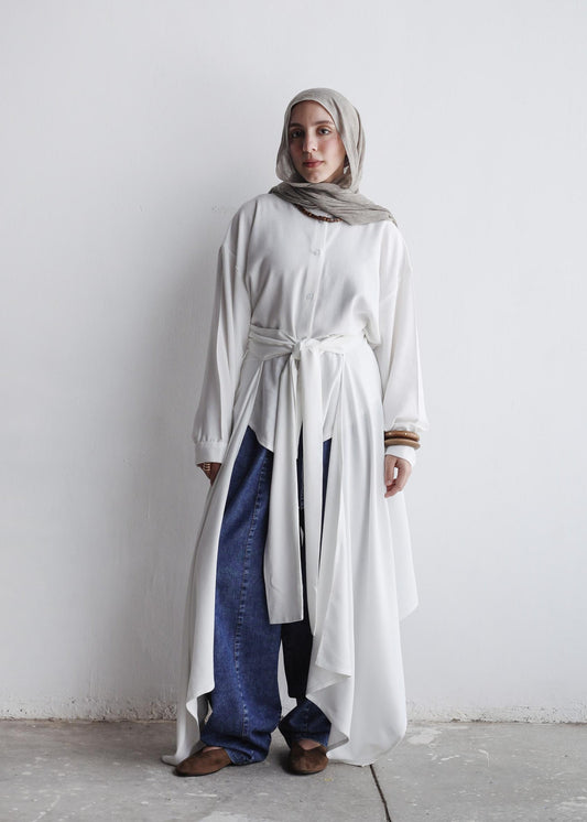 Overlay Wrap Shirt In White