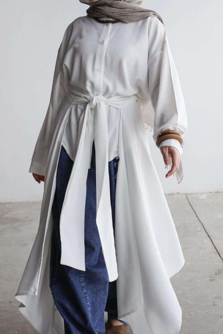 Overlay Wrap Shirt In White