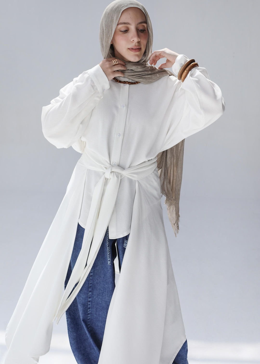 Overlay Wrap Shirt In White