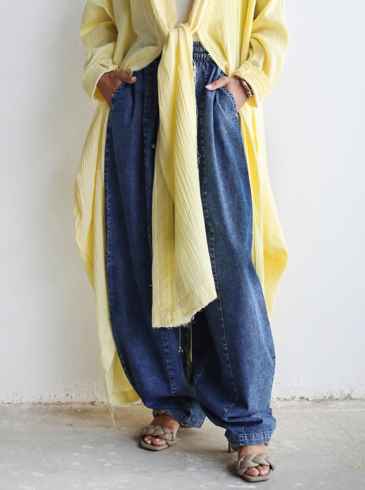 The Breezy Flow Muslin Cardigan in Butter Yellow