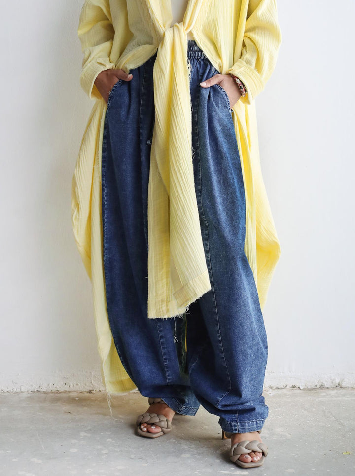 The Breezy Flow Muslin Cardigan in Butter Yellow
