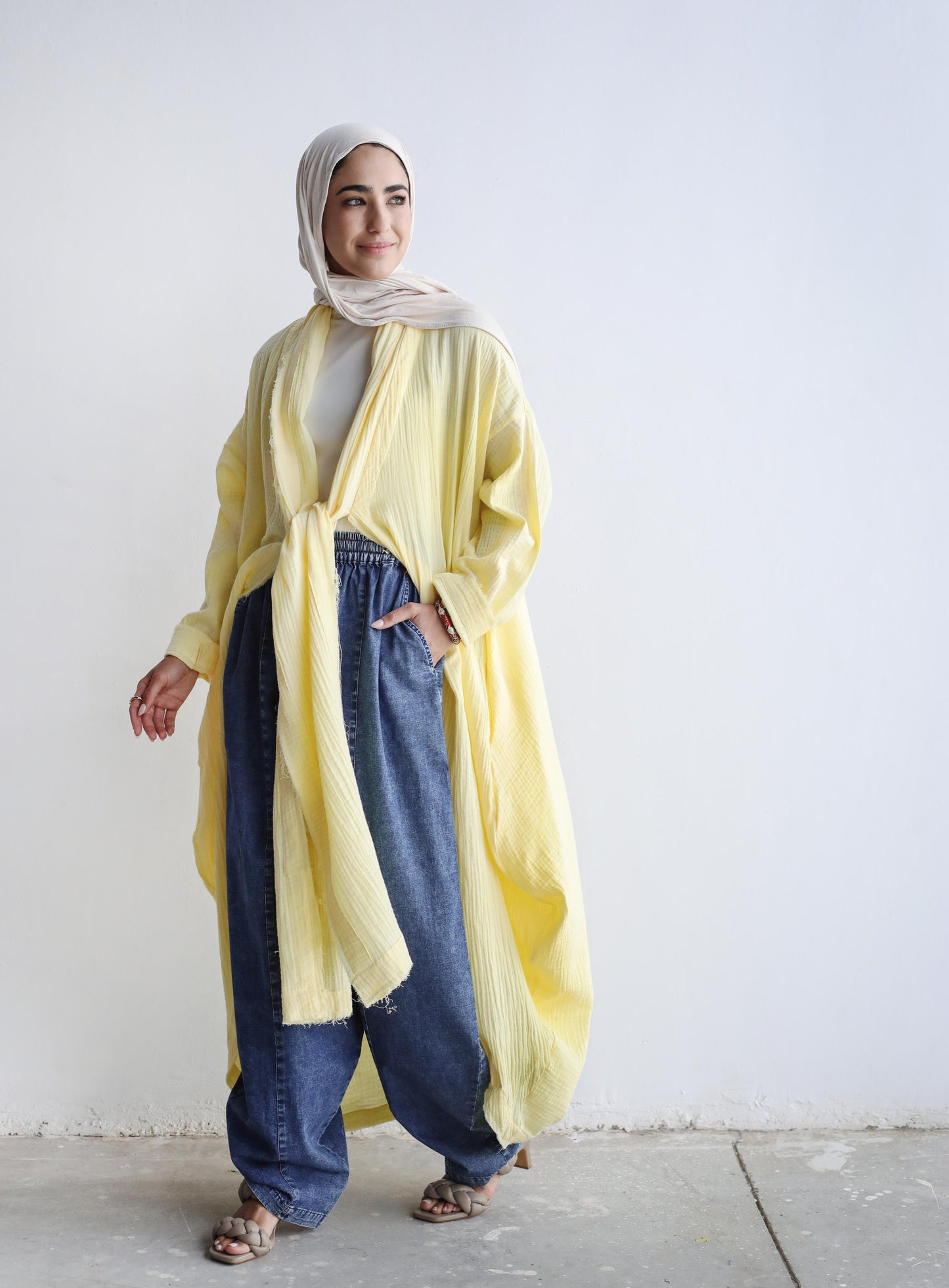 The Breezy Flow Muslin Cardigan in Butter Yellow