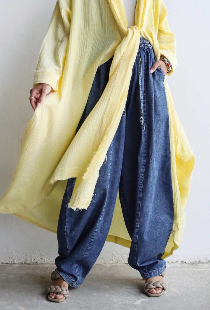 The Breezy Flow Muslin Cardigan in Butter Yellow