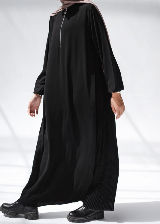 Side Pleated Abaya With Front Zipper
