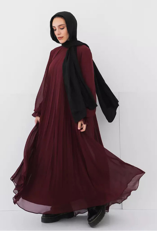 Burgundy Cloach Pleated Dress