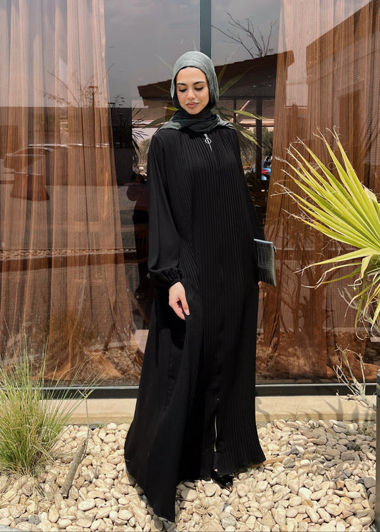 Full Zipper Pleated Abaya
