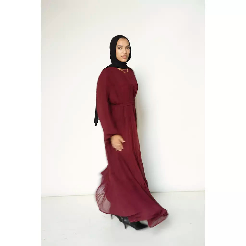 Crushed Flowy Dress in Burgundy