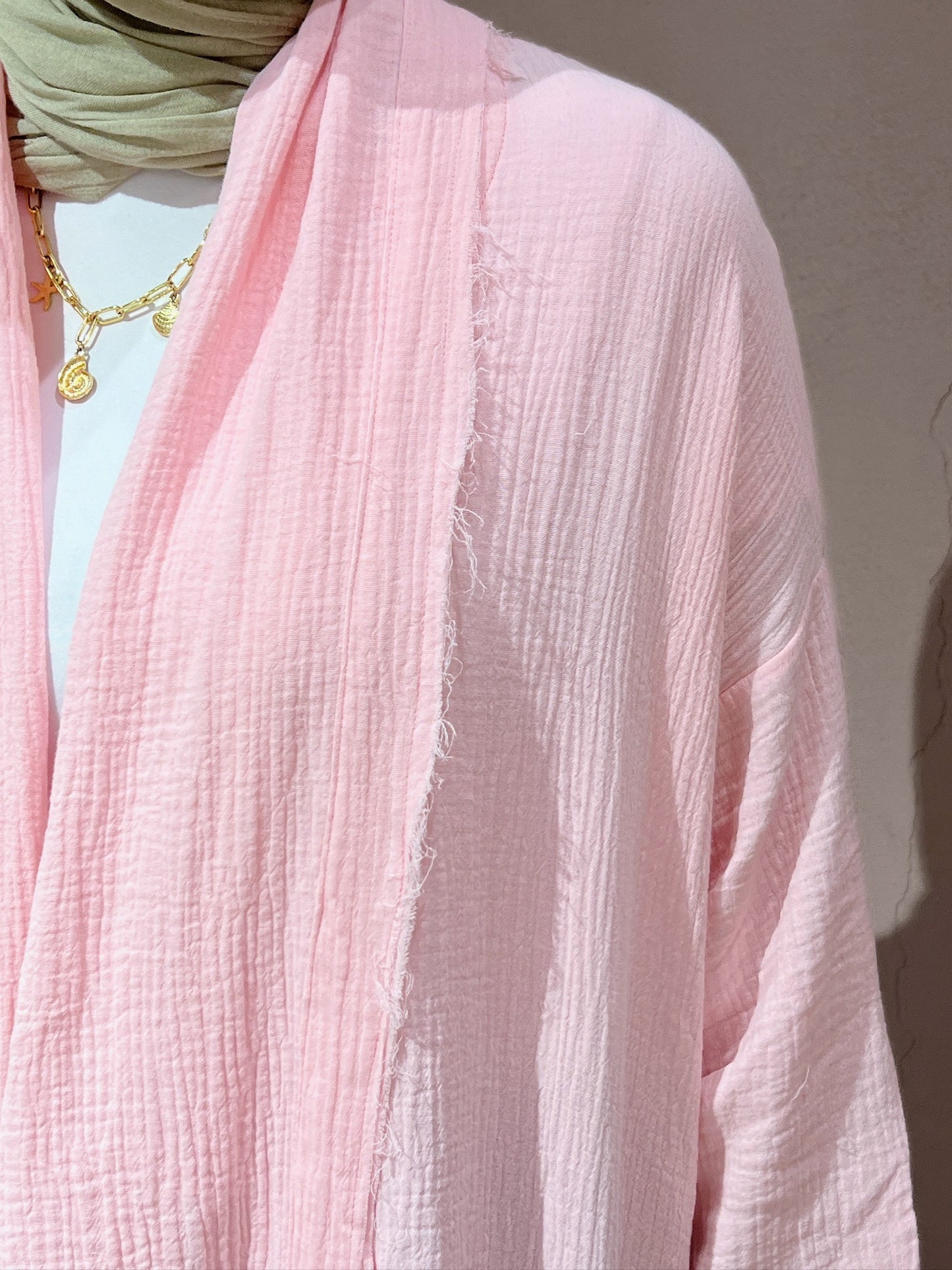 The Breezy Flow Muslin Cardigan in Powder Pink