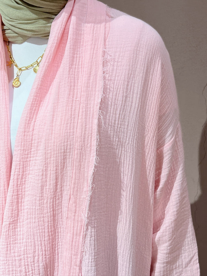 The Breezy Flow Muslin Cardigan in Powder Pink