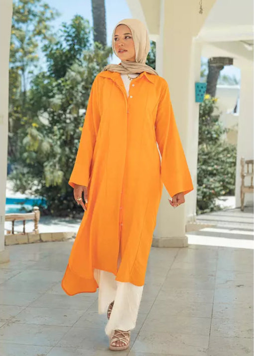 Basic Shirt Dress In Orange