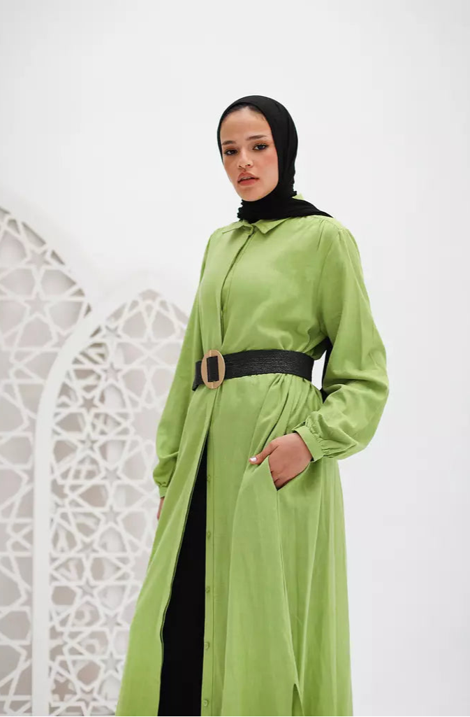 Maxi Linen Shirt In Apple Green