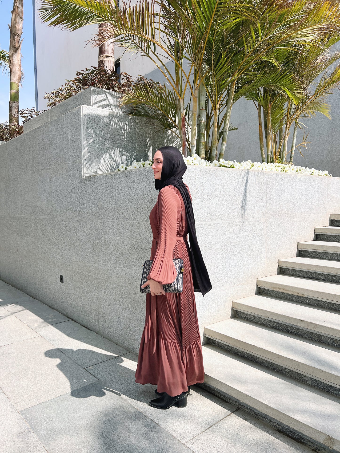 Dreamy Swirl Dress In Brick Red