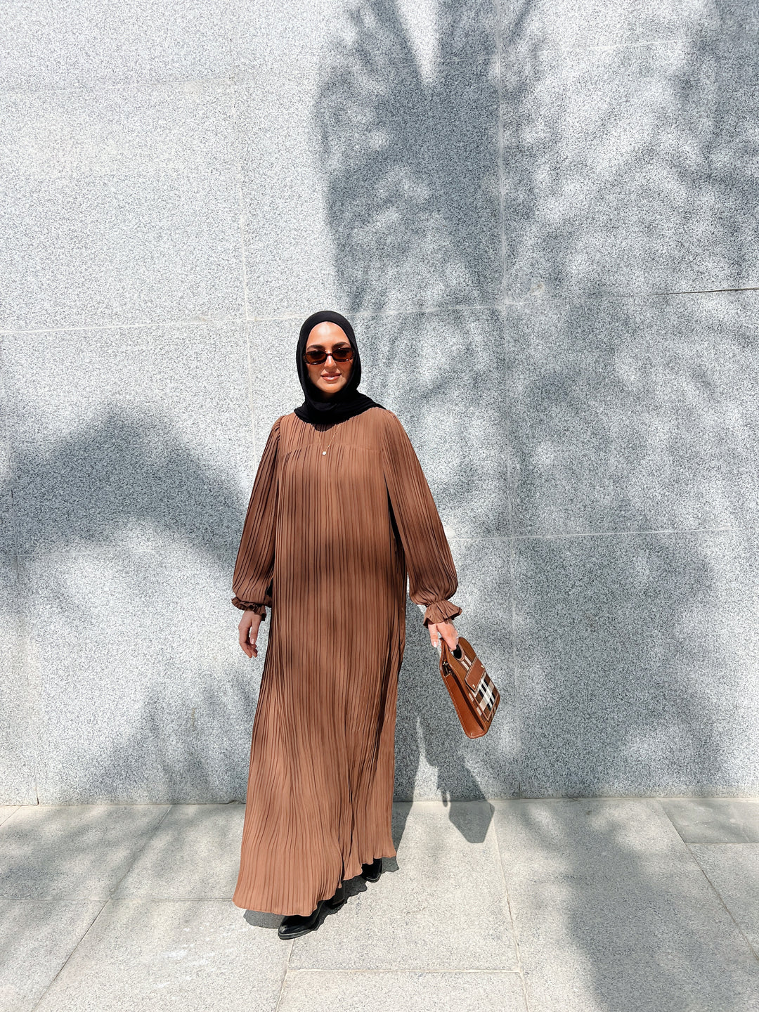 Pleated Dress In Brown