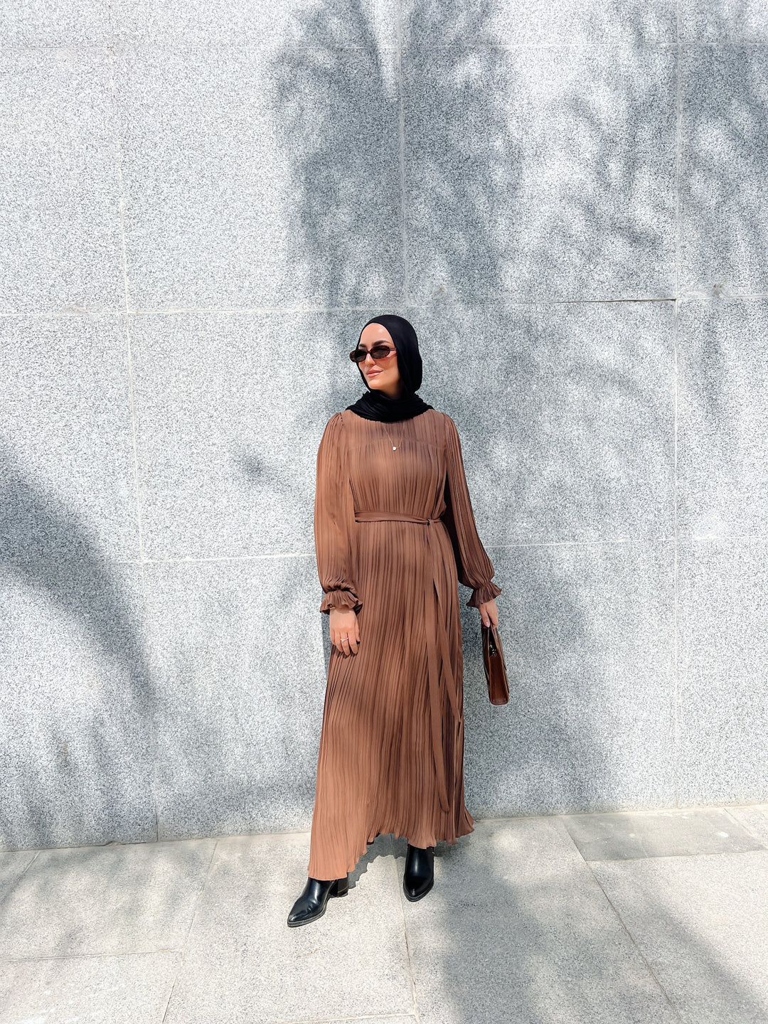 Pleated Dress In Brown