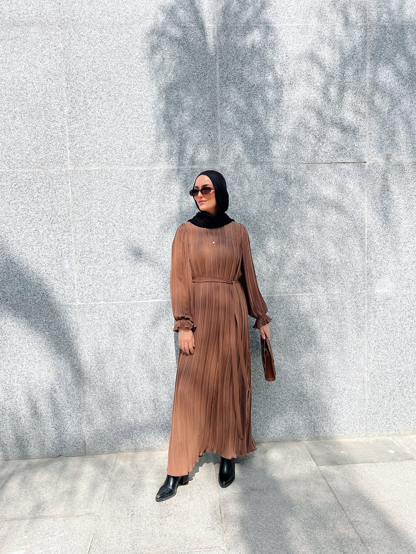 Pleated Dress In Brown