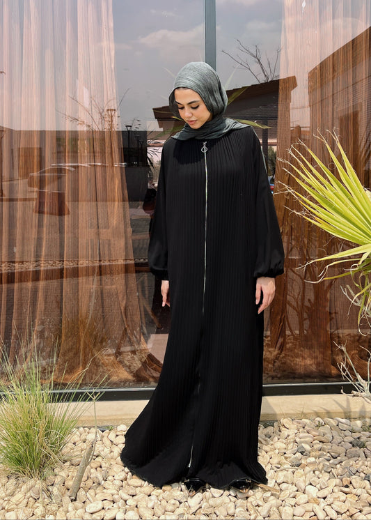 Full Zipper Pleated Abaya