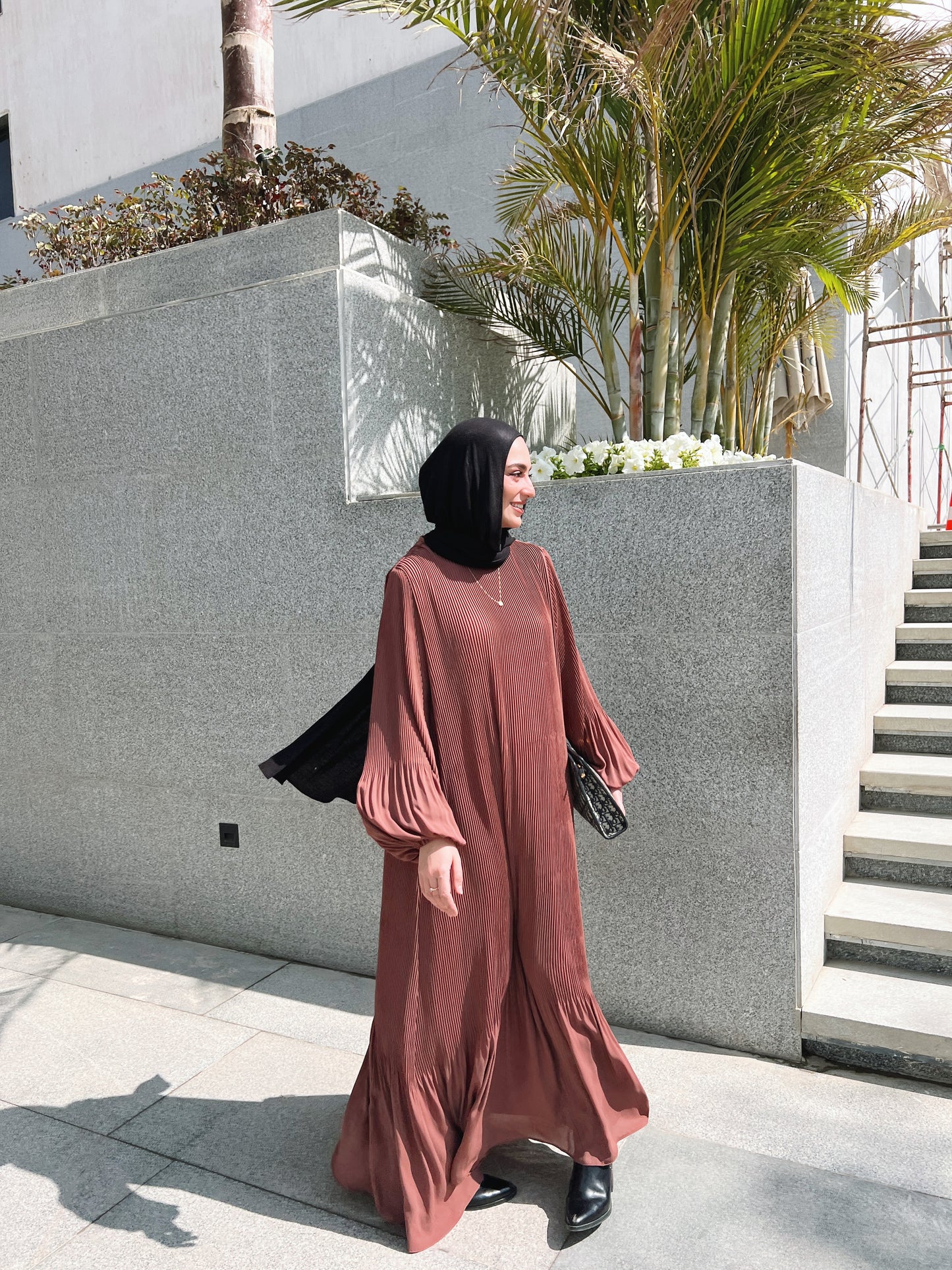 Dreamy Swirl Dress In Brick Red