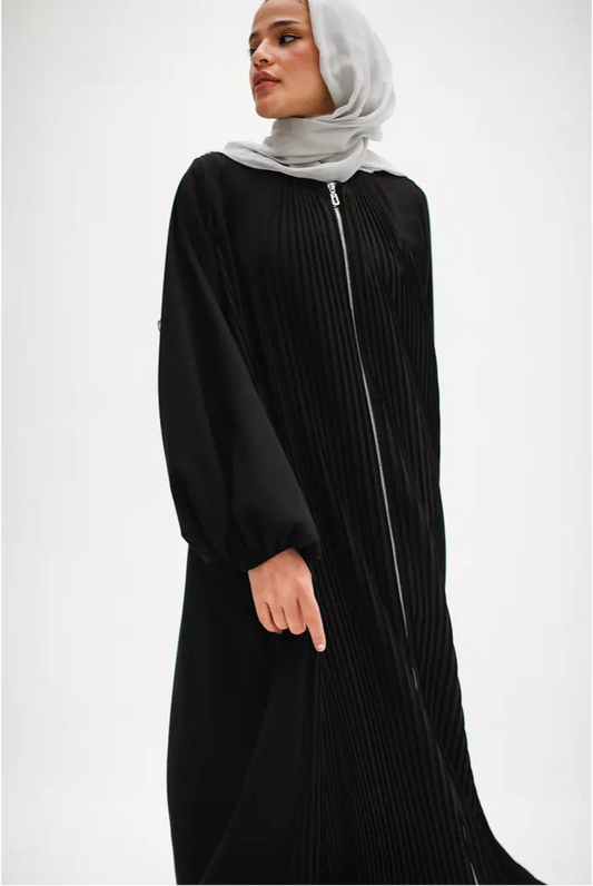 Full Zipper Pleated Abaya