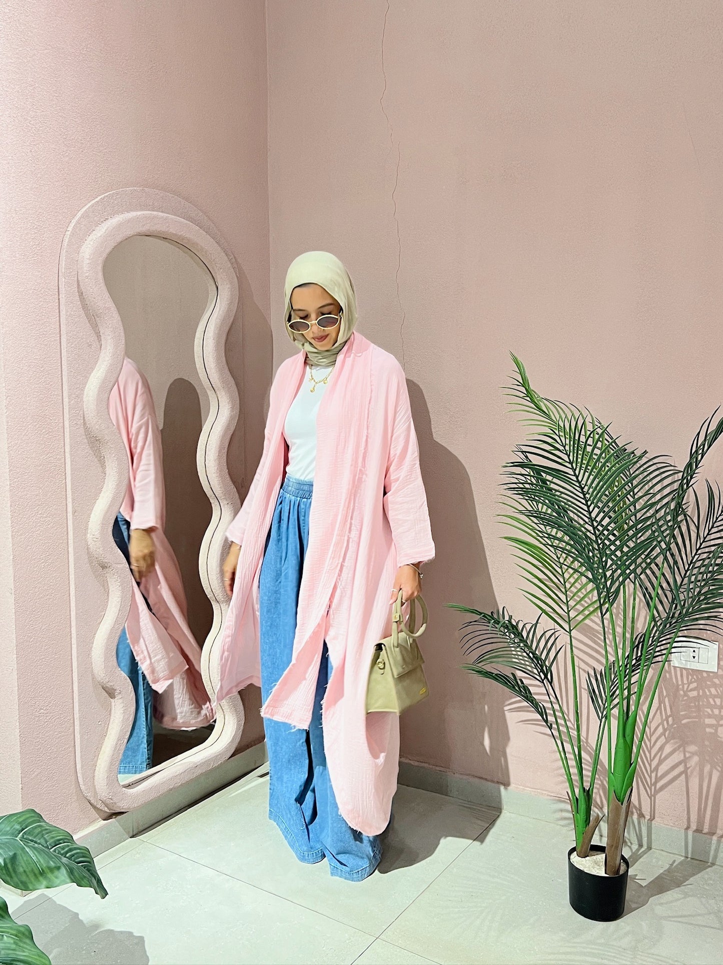 The Breezy Flow Muslin Cardigan in Powder Pink