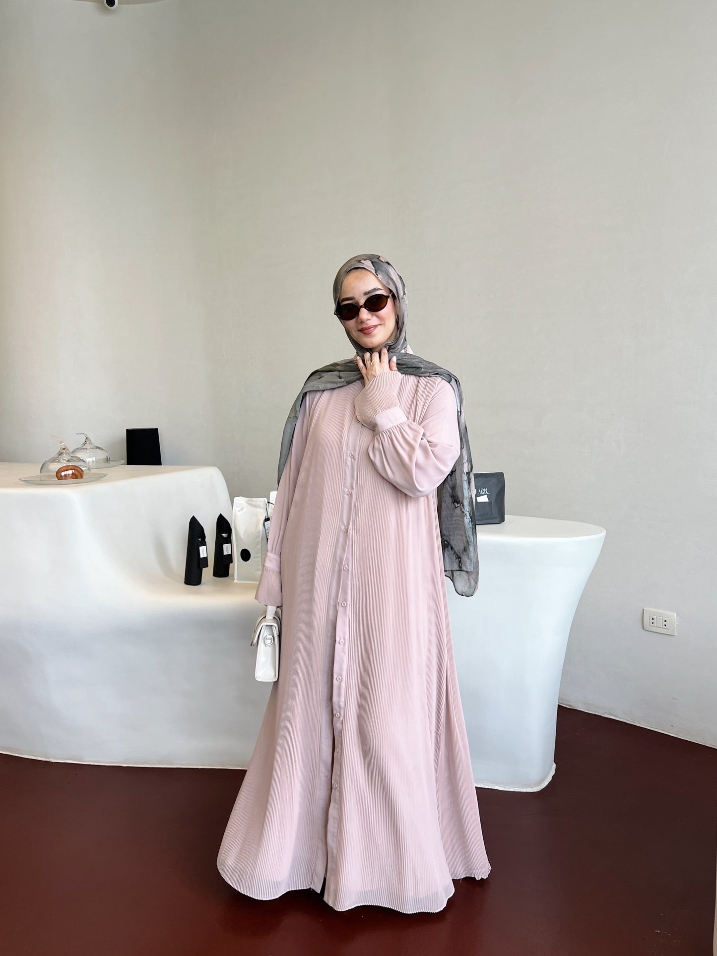 Timeless Pleated Shirt Dress in nude pink