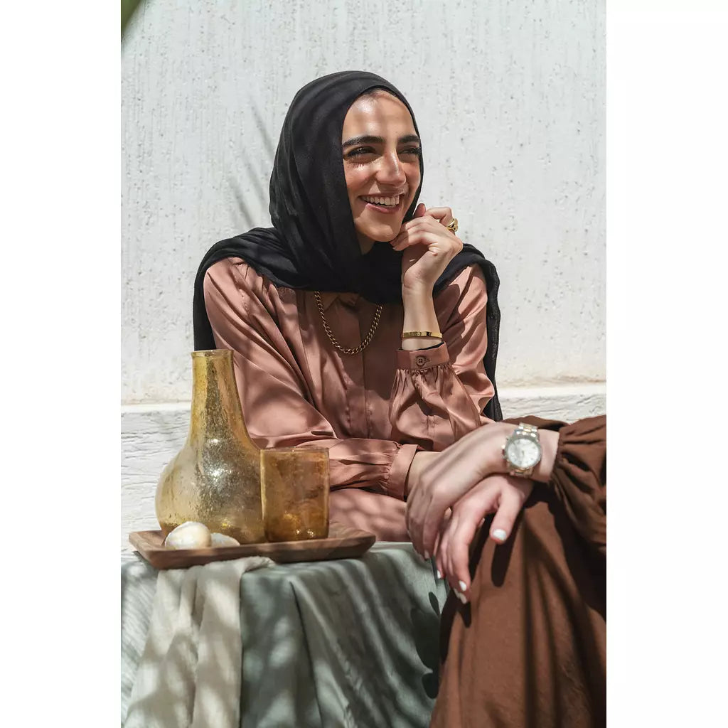 Tan Maxi Satin Shirt