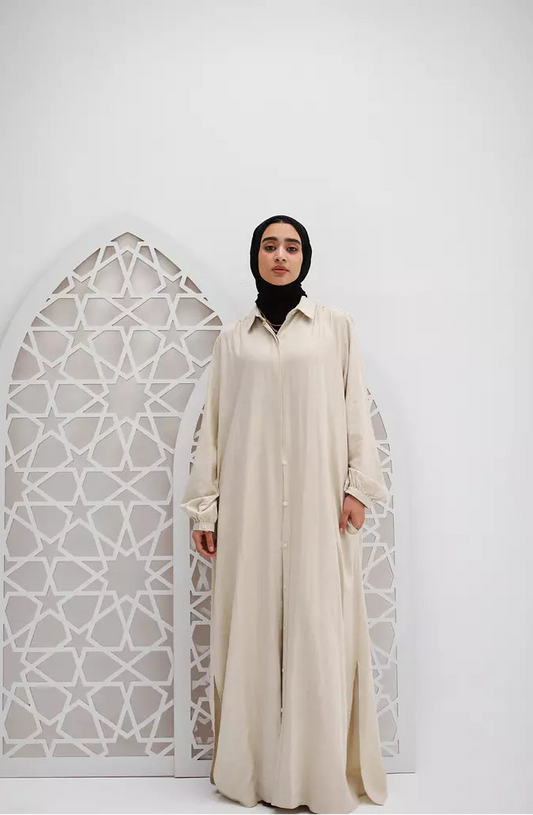 Maxi Linen Shirt In Sand Beige