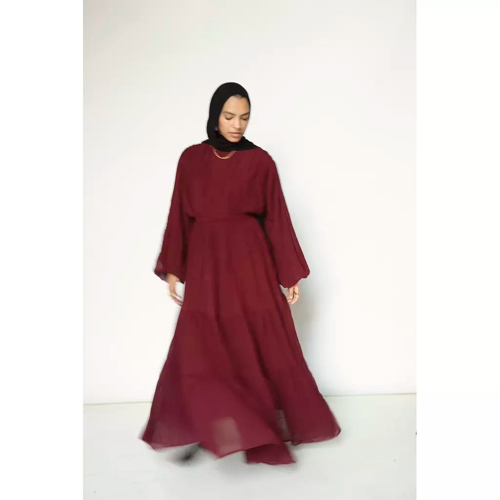 Crushed Flowy Dress in Burgundy