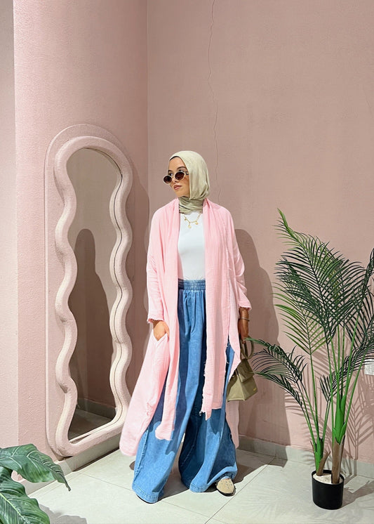 The Breezy Flow Muslin Cardigan in Powder Pink