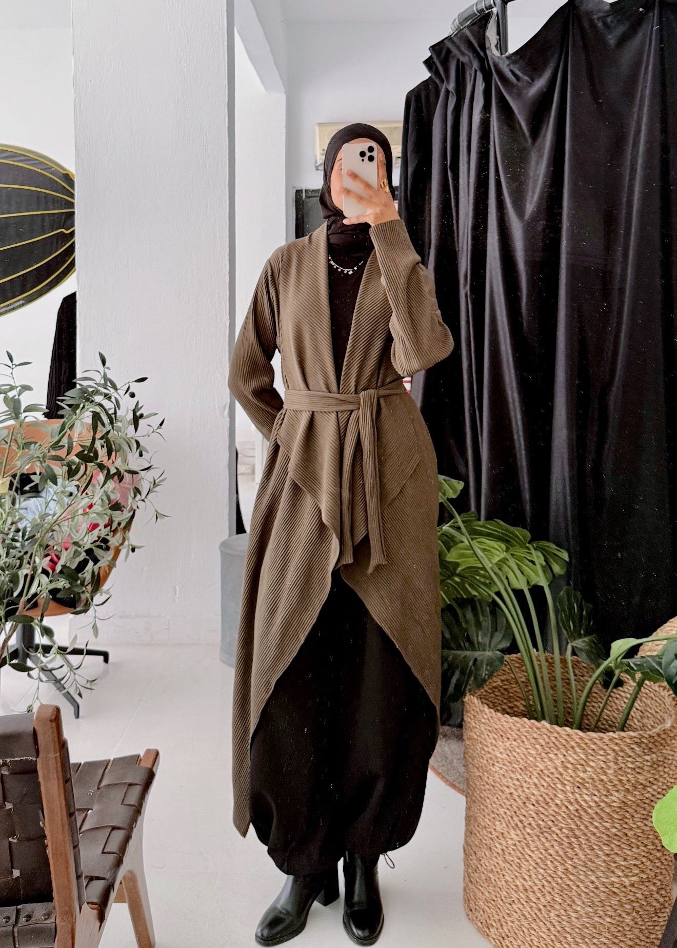 The Pleated Grace Kaftan In Shadow Olive